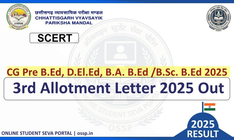 CG Pre BEd DElEd BA BEd BSc BEd 3rd Allotment Letter 2025 Out